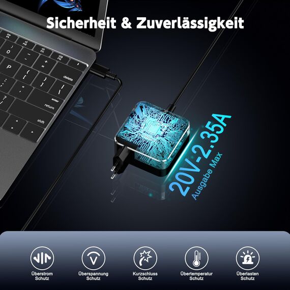 Etssembo 65 W USB C Netzteil Typ C Adapter Laptop Ladegerät für Lenovo ThinkPad, HP, ASUS, Acer, Dell, Huawei Matebook Pro, Xiaomi Air, MacBook Pro, Chrombook und andere Laptop-Typ-C-Ladegeräte