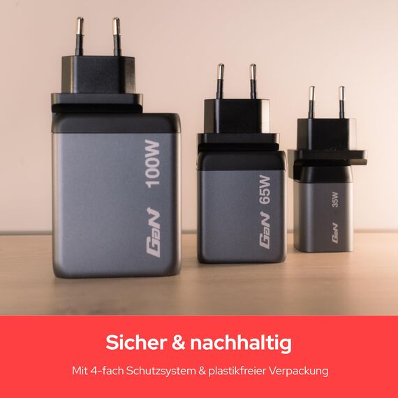 Verbatim GaN Charger 65 W, 3 Ports USB-C Ladegerät, Power Adapter mit 2 x USB-C und 1 x USB-A, Schnellladegerät als Mehrfachstecker, für Apple MacBook, Notebook, iPad, iPhone, Samsung und Co