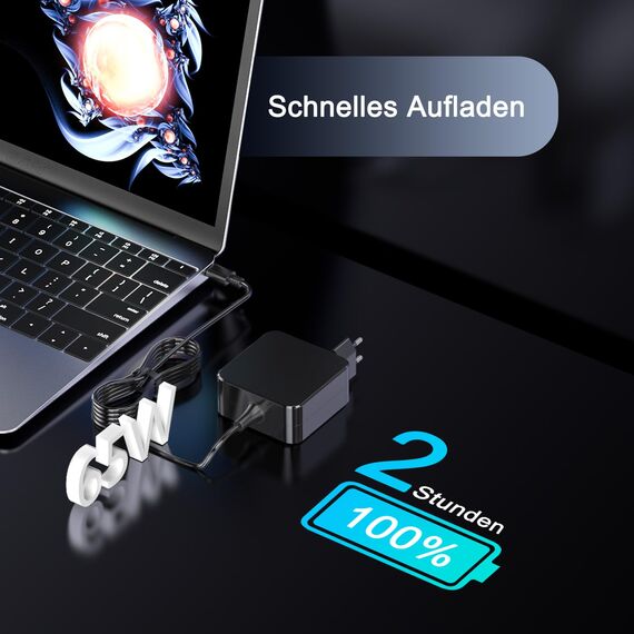 Etssembo 65 W USB C Netzteil Typ C Adapter Laptop Ladegerät für Lenovo ThinkPad, HP, ASUS, Acer, Dell, Huawei Matebook Pro, Xiaomi Air, MacBook Pro, Chrombook und andere Laptop-Typ-C-Ladegeräte