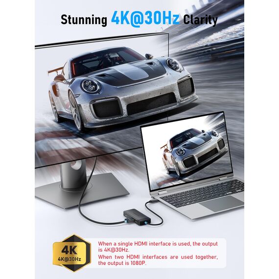 Docking Station USB C Hub Dual HDMI, 2025 Upgrade Lemorele USB C Dock 2*HDMI Adapter 4K, 3 USB 3.0/2.0, PD 100W für Windows, MacBook, Dell, HP, Surface