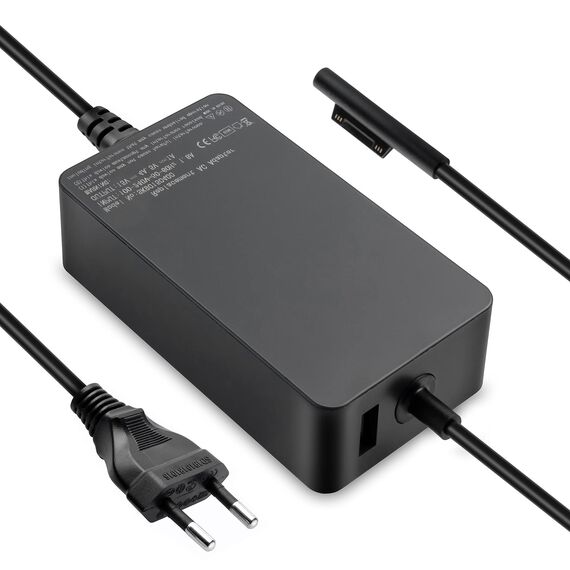 Surface Ladekabel 65W Ladegerät Kompatibel mit Microsoft Surface Pro 11/10/9/8/7/Pro 7+/6/5/4/3/X, Sur-face Laptop 7/6/5/4/3/2, Go 4/3/2, Book 3/2/1 Windows Surface Adapter mit USB-Port