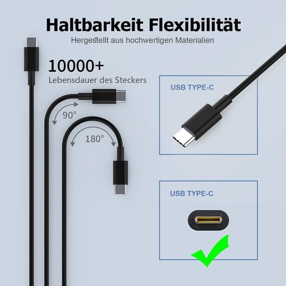 65W USB C Laptop Ladekabel Netzteil Kompatibel für ASUS Zenbook 13 14 3 Deluxe UX425 UX425E UX325E UX435 UX390 UX391 Huawei Matebook D15/D14/14, Chromebook C302C C302S C403N Typ C Ladegerät Adapter