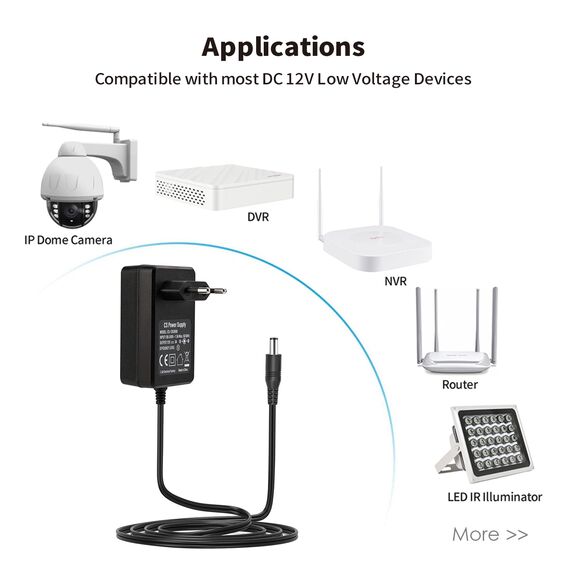 Tonton 12V 3A Netzadapter 2,1mm x 5,5mm Splitter für Überwachungskamera, NVR DVR Recorder, Monitor, WLAN-Router, Laptop - DC Buchse Kabelstecker + 1 auf 8 Y-Splitter Kabel (1 bis 8 Wege)