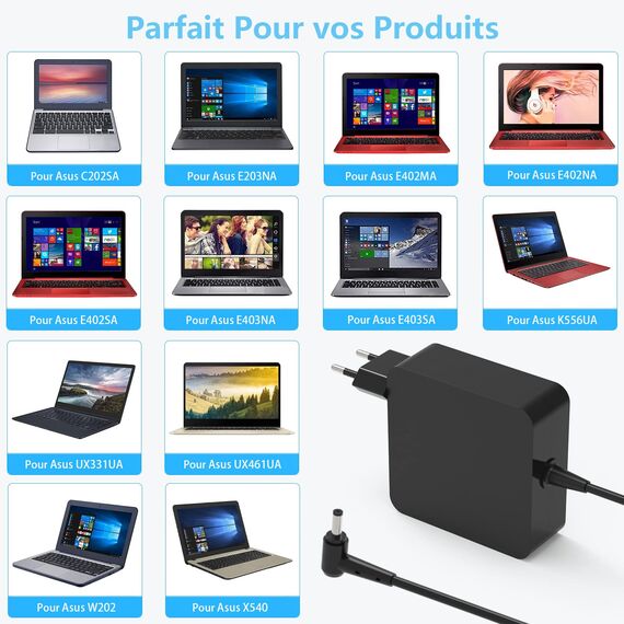 Hafiuege 45W Laptop Ladekabel Ladegerät kompatibel mit ASUS Vivobook 14 15 S14 S15 X409F X509U X512D X512F X512J X540S X540Y X540L X553M Zenbook UX303U UX305 UX305F UX305C UX410U UX430U Netzteil