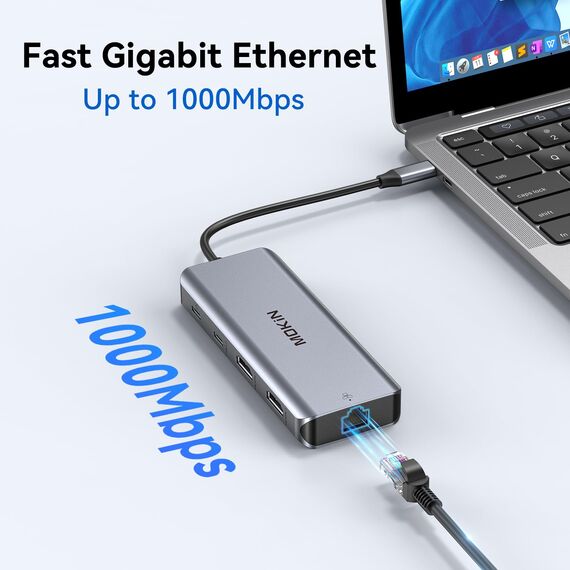 Docking Station Dual Monitor, 9 in 1 USB C Hub Ethernet mit 2 HDMI 4K, RJ45, 100W PD, 5 Gbps USB C&A 3.0,SD&MicroSD, USB C Dock Ethernet zu Dual Display, Dual HDMI Adapter für Dell/Surface/MacBook