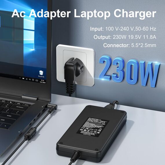 shefor Netzteil 230W Laptop Ladegerät Compatible Con MSI GS66 GS65 GS76 GS75 WS65 WS66 WS75 WS76 Stealth P65 P75 Creator A17-230P1A A12-230P1A Chicony Ladekabel 19.5V 11.8A 【5.5 X 2.5 mm】