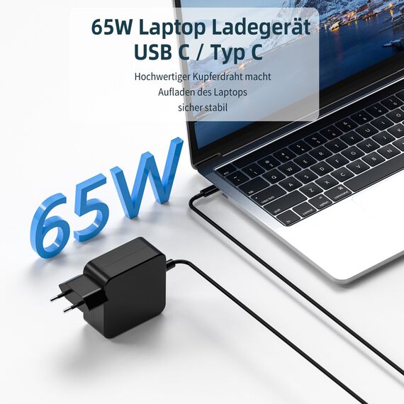 shefor 65W USB C Laptop Ladekabel Netzteil kompatibel mit Lenovo Thinkpad X1 Yoga Asus Chromebook Huawei Matebook MacBook Pro/Air HP Spectre Xiaomi Air Google Acer 20V 3,25A Typ C Ladegerät