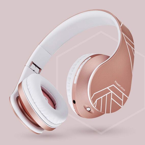 PowerLocus Bluetooth Over-Ear Kopfhörer, Kabellos Stereo Faltbare Kopfhörer Kabellose und Kabel-Kopfhörer mit Integriertem Mikrofon, Micro SD/TF, FM für Handys/iPad/Laptops & PC (Rose Gold)