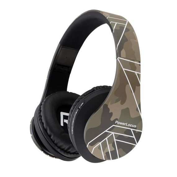 PowerLocus Bluetooth Over-Ear Kopfhörer, Kabellos Stereo Faltbare Kopfhörer Kabellose und Kabel-Kopfhörer mit Integriertem Mikrofon, Micro SD/TF, FM für Handys/iPad/Laptops & PC (Camouflage)