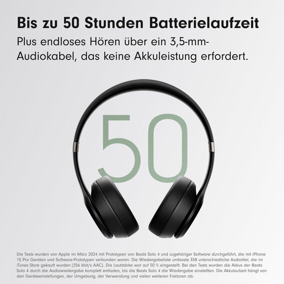 Beats Solo 4 - Kabelloser Bluetooth On-Ear Kopfhörer, Apple & Android kompatibel, Bis zu 50 Stunden Akkulaufzeit - Mattschwarz