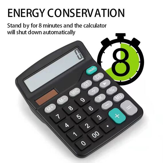 Bimormat Taschenrechner,Dual Power(Solar und Batterie) Standard Taschenrechner,12-stelliger Tischrechner(schwarz)