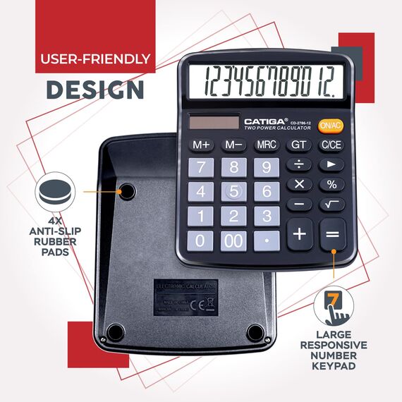 CD-2786 Tischrechner, 12 Ziffern, mit großem LCD-Display und empfindlicher Taste, doppelte Solar- und Batterieleistung, Standardfunktion für Büro, Haus, Schule, CD-2786
