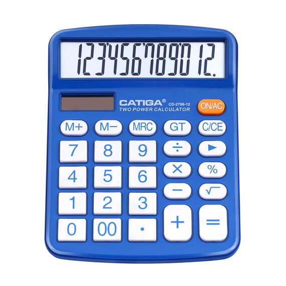CATIGA Tischrechner 12-stelliger mit großem LCD-Display, sensitiven Tasten, Solar und Batteriebetrieb, Kompakt, leistungsstark und vielseitig, Standardfunktion für Büro, Haus, Schule, CD-2786