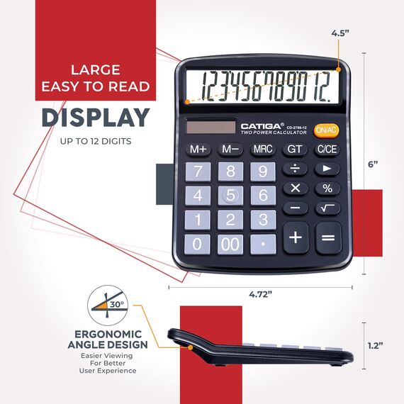 CD-2786 Tischrechner, 12 Ziffern, mit großem LCD-Display und empfindlicher Taste, doppelte Solar- und Batterieleistung, Standardfunktion für Büro, Haus, Schule, CD-2786