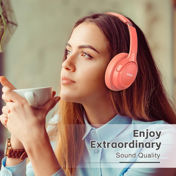 BERIBES Bluetooth Kopfhörer Over Ear, 65 Std Kopfhörer Kabellos Bluetooth mit 6 EQ-Modi, HiFi Stereo, Eingebautes Mikrofon, Faltbares Wireless Headphones für Handys/iPad/Laptops/PC -Orange-rot