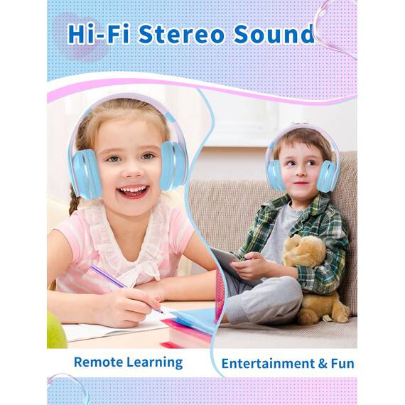 Xunpuls Bluetooth Kinder Kopfhörer, Kinder Kopfhörer kabellos Over-Ear, Lautstärkeregler, Verstellbares Stirnband, Faltbar, Kabellose und Kabel, eingebautes Mikrofon für Handy, Tablet,PC,TV (Blau)