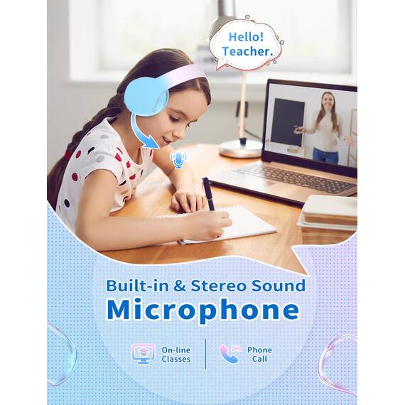 Xunpuls Bluetooth Kinder Kopfhörer, Kinder Kopfhörer kabellos Over-Ear, Lautstärkeregler, Verstellbares Stirnband, Faltbar, Kabellose und Kabel, eingebautes Mikrofon für Handy, Tablet,PC,TV (Blau)