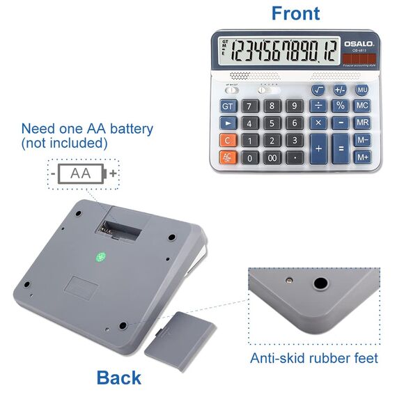 OSALO Taschenrechner Gross Tischrechner Großer 12-stelliger LCD Anzeige Solarrechner(OS-6815)
