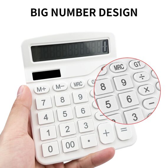 Newaner Taschenrechner, Tischrechner mit 12-Stelligem Großem LCD-Display, Mini Taschenrechner Standard Funktion für Büro, Zuhause und Schule, Tischtaschenrechner mit Großem Tasten, Weiß