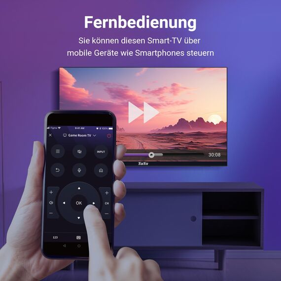TuTu TUV25FQ1B Fernseher 25 Zoll (64 cm), Full HD Smart TV mit WLAN, Triple Tuner (DVB-T/T2, DVB-C, DVB-S/S2), App Store, AirPlay, HDMI, USB