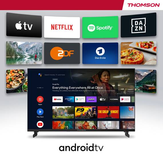 Thomson 32 Zoll (80 cm) LED HD Smart Android TV, Google Assistant, Wi-Fi, Dolby Digital, Bluetooth, Triple-Tuner (Kabel/Satellit/Antenn), HDMI, CI+, A+ Panel- 32HA2S13