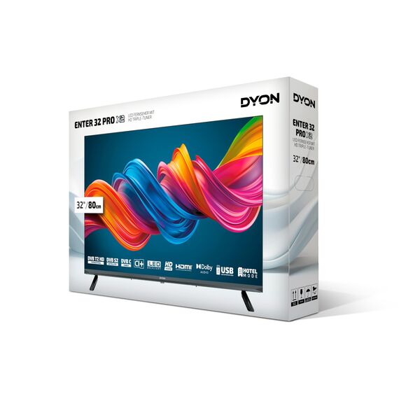 DYON Enter 32 Pro X2 (2024) 80 cm (32 Zoll) Fernseher (Triple Tuner (DVB-C/-S2/-T2), Hotelmodus, USB-Media Player) Schwarz