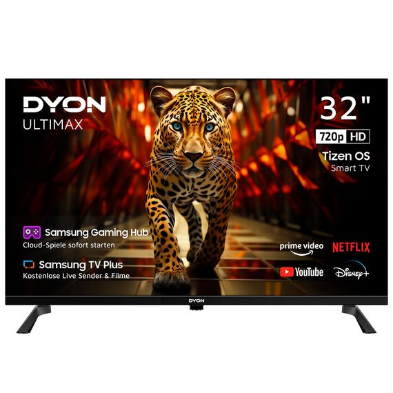 DYON ULTIMAX 32H-TI-W - 32 Zoll (80 cm) HD Smart TV mit Tizen OS, Triple Tuner (DVB-C/-S2/-T2), Smart & Gaming Hub, Prime Video, Netflix, Disney+ [2025]