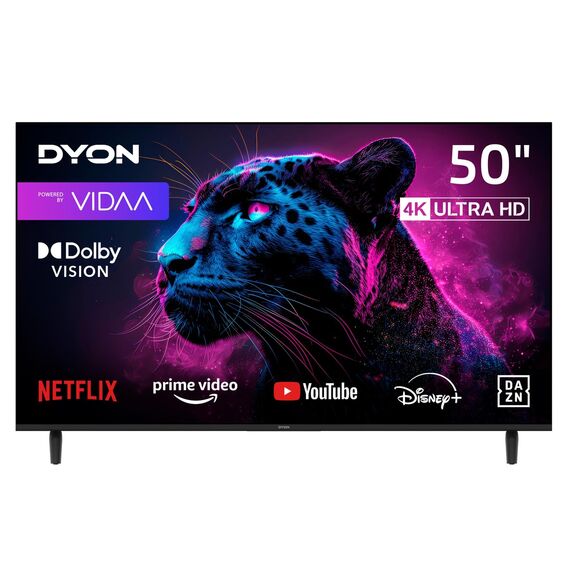DYON Movie Smart 50 VX - 50 Zoll (126 cm) 4K UHD Smart TV mit Triple Tuner (DVB-C/-S2/-T2), App Store, Prime Video, Netflix, YouTube, DAZN, Disney+, waipu.tv, Hotelmodus