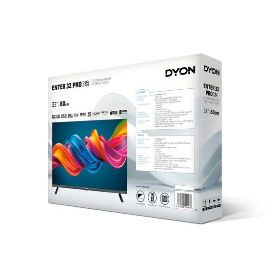 DYON Enter 32 Pro X2 (2024) 80 cm (32 Zoll) Fernseher (Triple Tuner (DVB-C/-S2/-T2), Hotelmodus, USB-Media Player) Schwarz