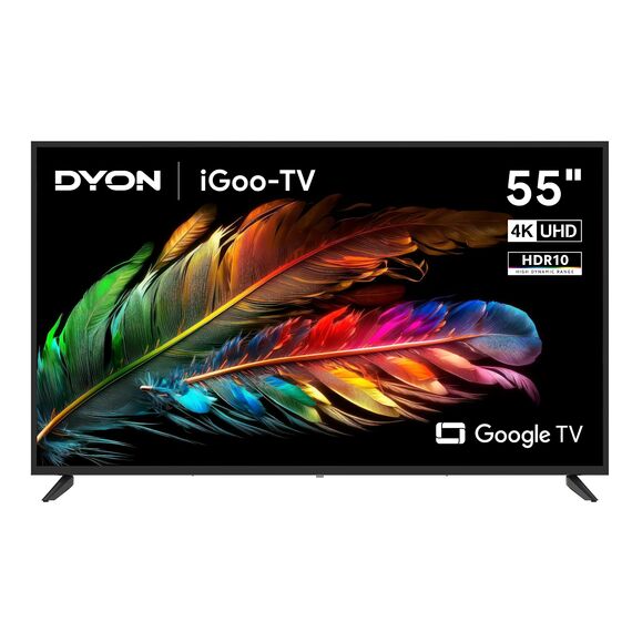 DYON iGoo-TV 55U - 55 Zoll (139 cm) 4K Ultra HD Smart LED Fernseher mit Google TV, HD Triple Tuner, Sprachsteuerung, Netflix, Prime Video, YouTube, DAZN, Disney+