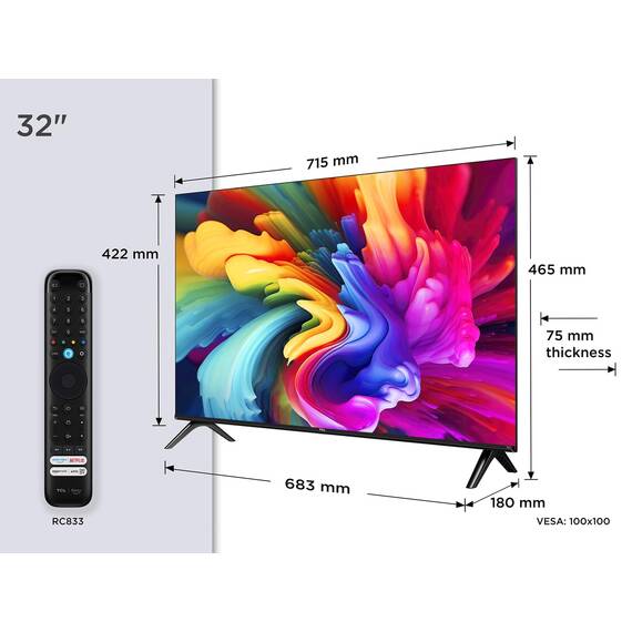 TCL 32SF560 – 32 Zoll, Full HD Smart QLED Direct LED TV mit Fire TV & HDR, Metallic Design, Rahmenlos
