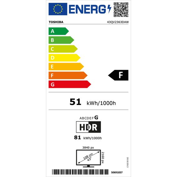 Toshiba 43QV2363DAW 43 Zoll QLED Fernseher/VIDAA Smart TV (4K UHD, HDR Dolby Vision, Triple-Tuner, Bluetooth, Dolby Audio)