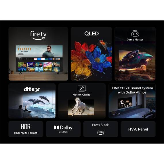 TCL 55T6C 55 Zoll QLED Fernseher, 4K UHD Fire TV, HDR10+, Dolby Vision & Atmos, Smart TV mit Sprachsteuerung mit Alexa, Google Cast & AirPlay 2