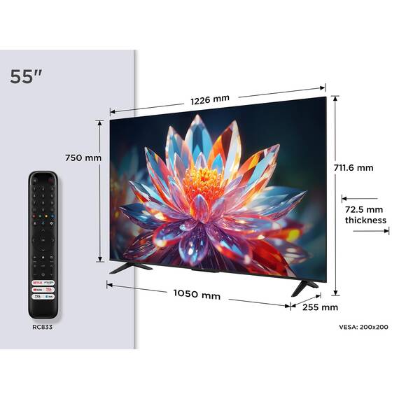 TCL 55T6C 55 Zoll QLED Fernseher, 4K UHD Fire TV, HDR10+, Dolby Vision & Atmos, Smart TV mit Sprachsteuerung mit Alexa, Google Cast & AirPlay 2
