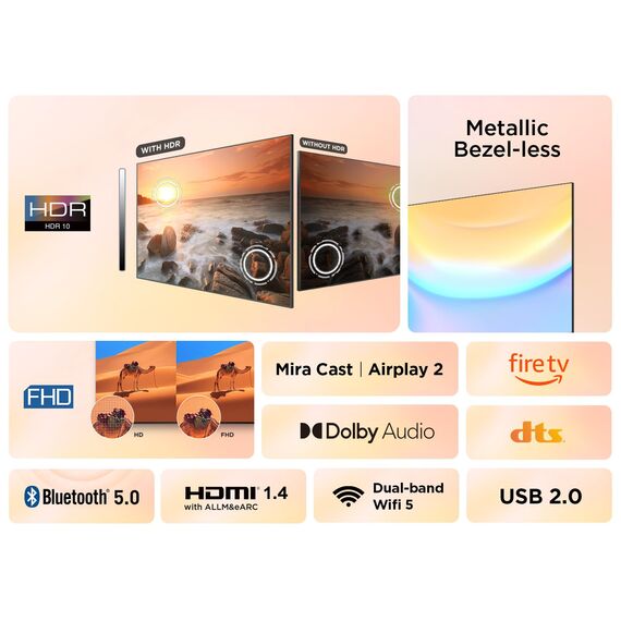 TCL 32SF540-32 Zoll FHD Smart Fernseher - HDR & HLG-Dolby Audio-DTS Virtual X/DTS-HD-Metall Randlos-Dual-Band WiFi 5-mit Fire OS 7 System