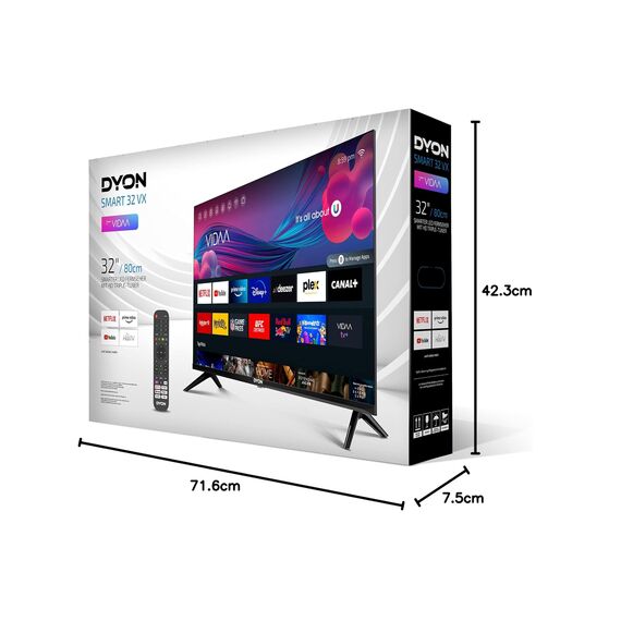 DYON Smart 32 VX – 32 Zoll (80 cm) Smart TV mit HD Triple Tuner (DVB-C/-S2/-T2), App Store, Prime Video, Netflix, YouTube, DAZN, Disney+, waipu.tv, Hotelmodus
