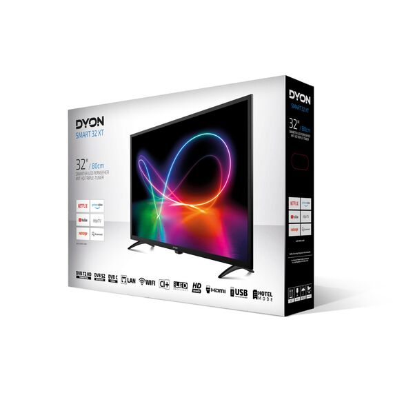 DYON Smart 32 XT - 80 cm (32 Zoll) Fernseher (HD Smart TV, HD Triple Tuner (DVB-C/-S2/-T2), Prime Video, Netflix & HbbTV)