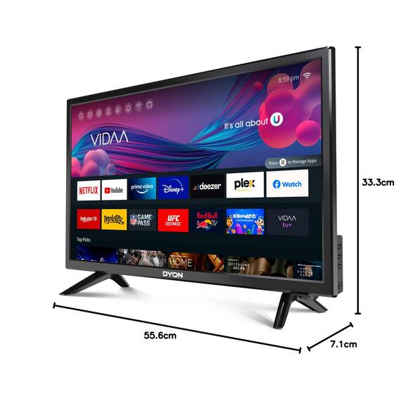 DYON Smart 24 VX - 24 Zoll (60 cm) Smart TV mit HD Triple Tuner (DVB-C/-S2/-T2), App Store, Prime Video, Netflix, YouTube, DAZN, Disney+, waipu.TV, Hotelmodus