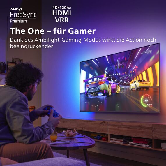 Philips 65PUS8807/12 164 cm (65 Zoll) Fernseher (4K UHD, HDR10+, 120 Hz, Dolby Vision & Atmos, 3-seitiges Ambilight, Smart TV mit Google Assistant, Works with Alexa, Triple Tuner, hellsilber) [2022]