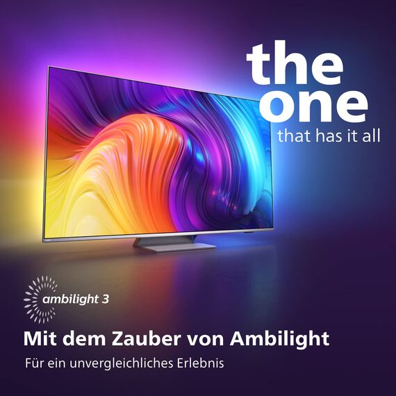 Philips 65PUS8807/12 164 cm (65 Zoll) Fernseher (4K UHD, HDR10+, 120 Hz, Dolby Vision & Atmos, 3-seitiges Ambilight, Smart TV mit Google Assistant, Works with Alexa, Triple Tuner, hellsilber) [2022]
