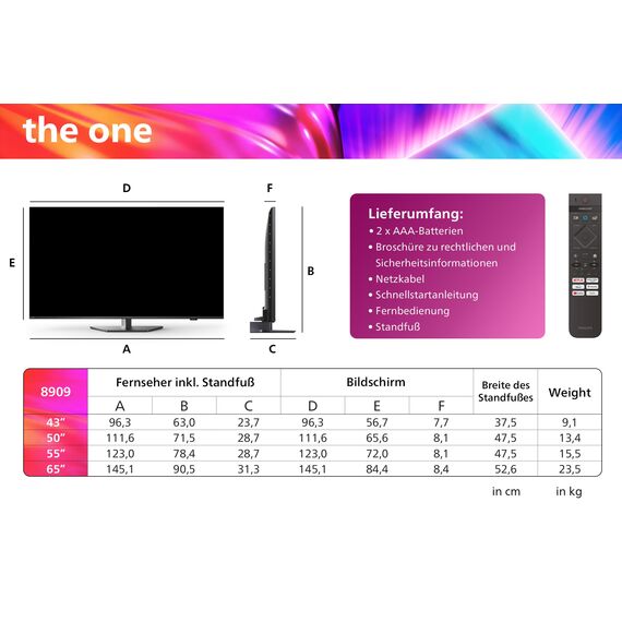 Philips Ambilight 50PUS8909 4K LED Smart TV - 50-Zoll Display mit Pixel-präziser Ultra HD Titan OS Plattform und Dolby Atmos-Klang. Funktioniert mit Alexa und Google Sprachassistent – Anthrazitgrau