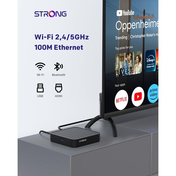 STRONG Leap-S3 4K UHD Google TV-Streamingbox Mit Ethernet-Port, 2GB RAM + 16GB Speicher, Integriertem Chromecast, WiFi, Google-Sprachsteuerung, HDR10+, Dolby Atmos & Dolby Vision