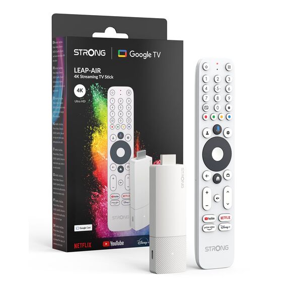 STRONG LEAP-AIR 4K UHD TV Stick, Android 11, WiFi, Google Voice Assistant, HDR10+, Dolby Atmos, Netflix, Prime Video, YouTube, Disney+ (White)