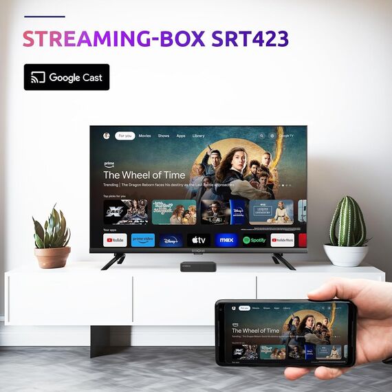 STRONG - Streaming Box Android TV 4K UHD - SRT 423 - Chromecast Built-in - DVB-T2 & Kabelreceiver - Sprachsteuerung - Dolby Vision Atmos - Google Play, Netflix, Prime Video, Disney+ - schwarz