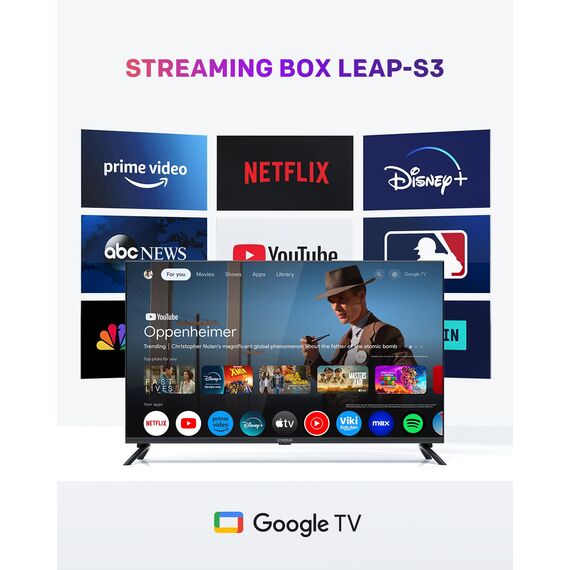 STRONG Leap-S3 4K UHD Google TV-Streamingbox Mit Ethernet-Port, 2GB RAM + 16GB Speicher, Integriertem Chromecast, WiFi, Google-Sprachsteuerung, HDR10+, Dolby Atmos & Dolby Vision