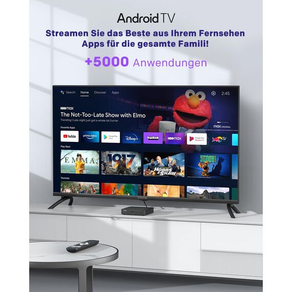 STRONG SRT420 4K Streaming Box Android TV Mit Ethernet-Port, DVB-T2, 2GB RAM + 8GB Speicher, Integriertem Chromecast, WiFi, Google Sprachassistent, HDR10+