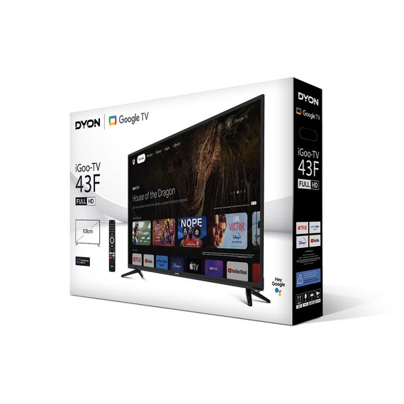 DYON iGoo-TV 43F – 43 Zoll (108 cm) Full HD Smart LED Fernseher mit Google TV, HD Triple Tuner, Sprachsteuerung, Netflix, Prime Video, YouTube, DAZN, Disney+