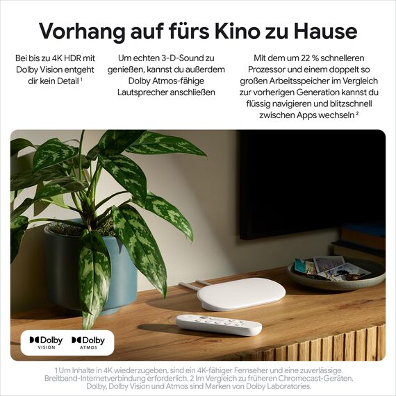 Google TV Streamer 4K – entspannte Unterhaltung durch schnelles Streaming und Fernbedienung mit Sprachsuche – Filme, Serien, Live-Sendungen und Netflix in 4K HDR – 32 GB Speicherplatz – Porcelain
