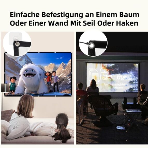Leinwand Beamer 100 Zoll | 16:9 HD Faltbare Beamer Leinwand Outdoor | Dickerer, Lichtdichterer Projektor Leinwände | Knitterfrei und Leicht zu Tragen - Besonders Geeignet für Outdoor, Camping, Zuhause