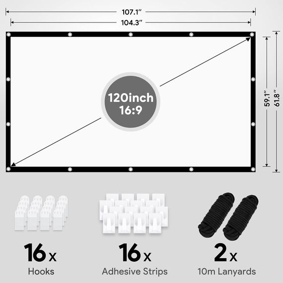 Osoeri Leinwand Beamer 120 Zoll, 16:9 HD Faltbarer Beamer Leinwand, Anti-Falten Doppelseitige Projector Screen 265x149cm, Tragbarer Projektor Leinwände für Zuhause, Schule, Treffen